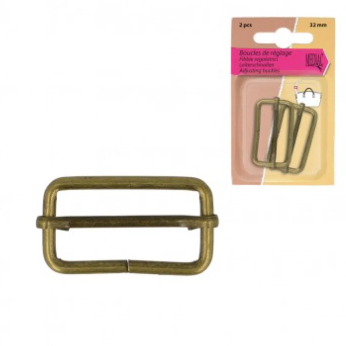 BOUCLE Coulissante métal x 2 - 25, 32 ou 38 mm - Laiton - Image 3