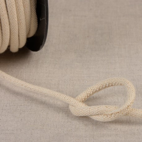 CORDON coton lurex - diamètre 6mm - Beige et doré