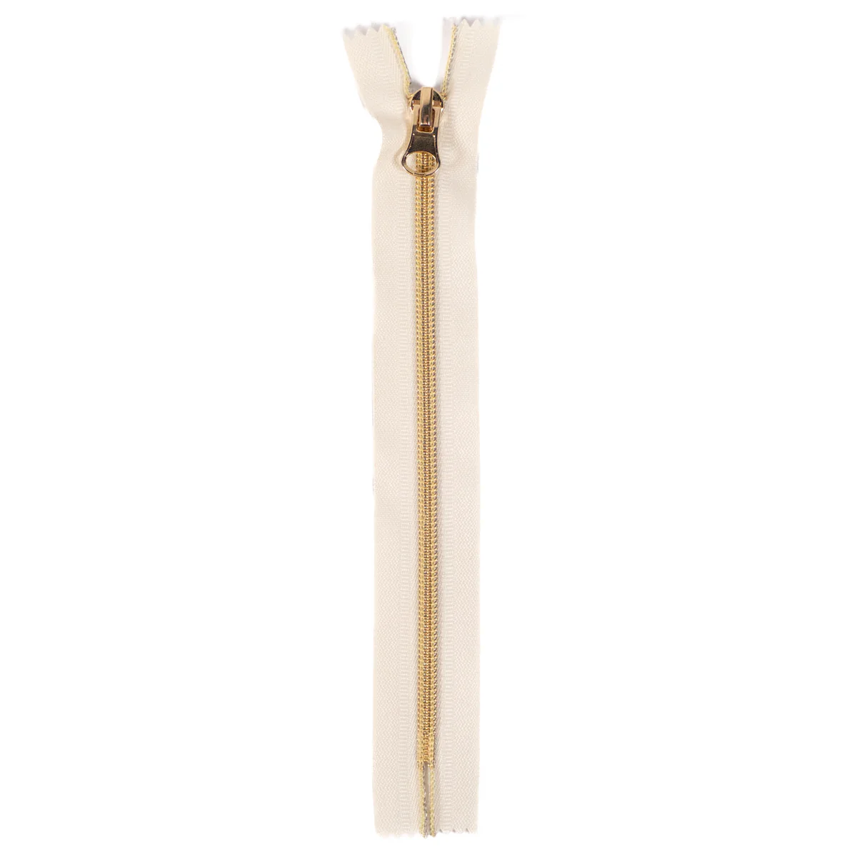 Fermeture à glissière nylon - Simple curseur - Non séparable - Ecru et doré - 20 cm