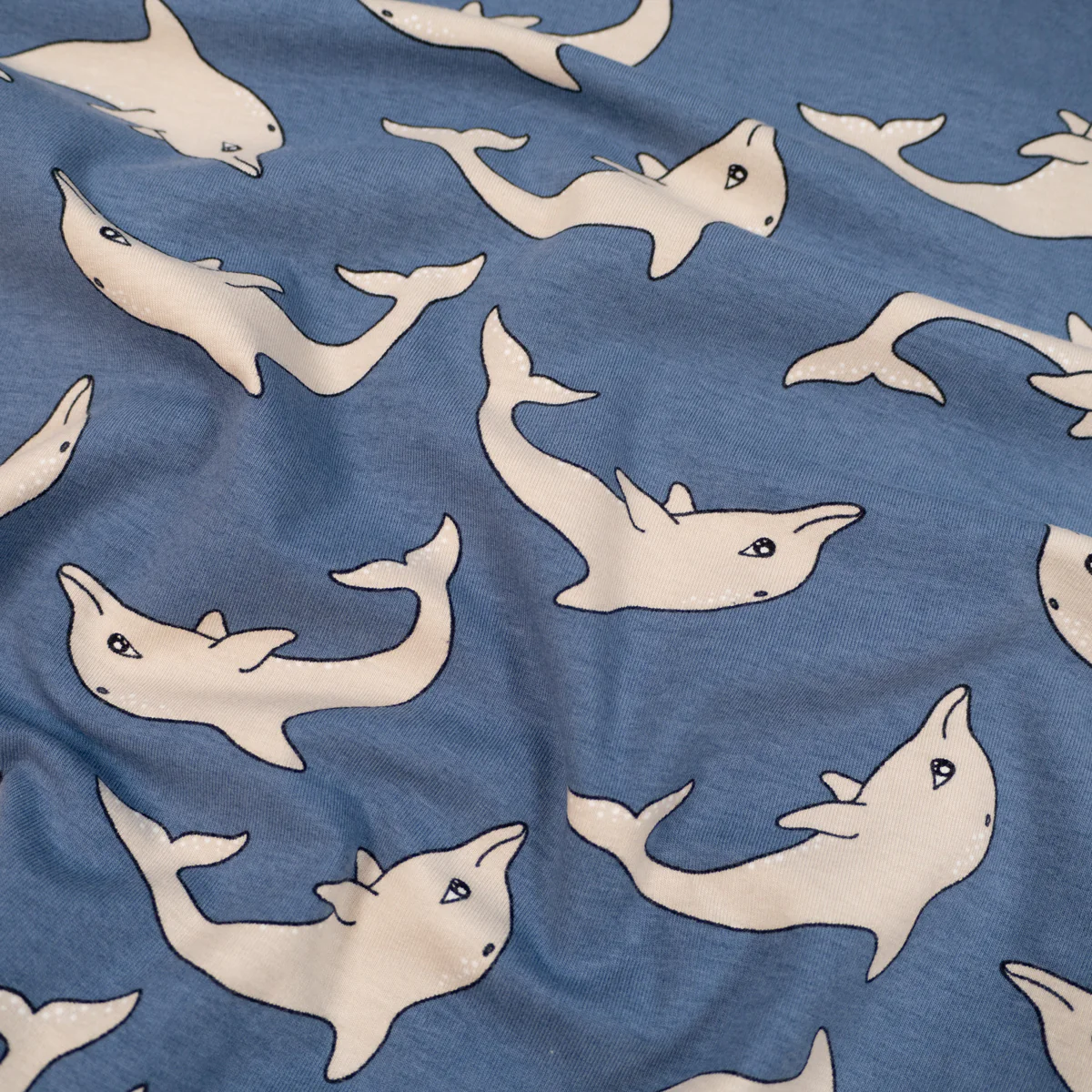 Jersey Stretch Bio - Tygdrömmar® - Dauphins - Bleu - Image 3