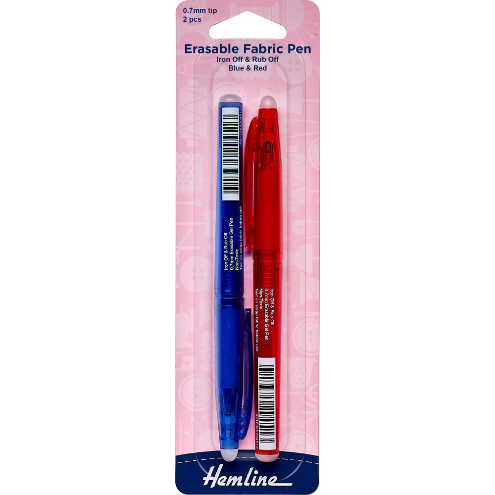 Lot de 2 stylos textiles effaçables - Rouge et Bleu