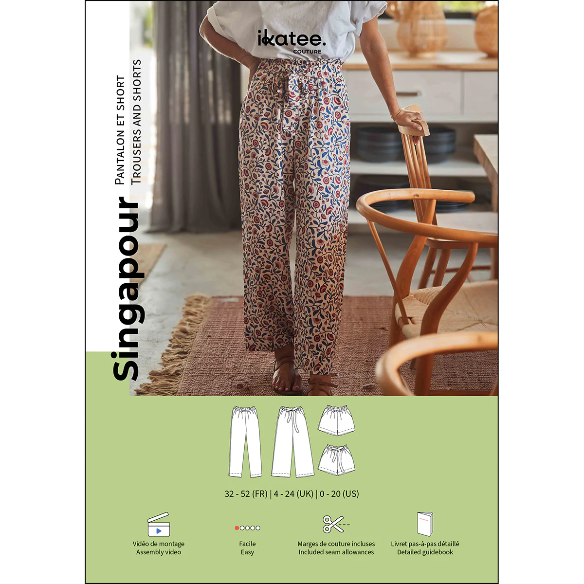 Patron pantalon et short femme SINGAPOUR pochette