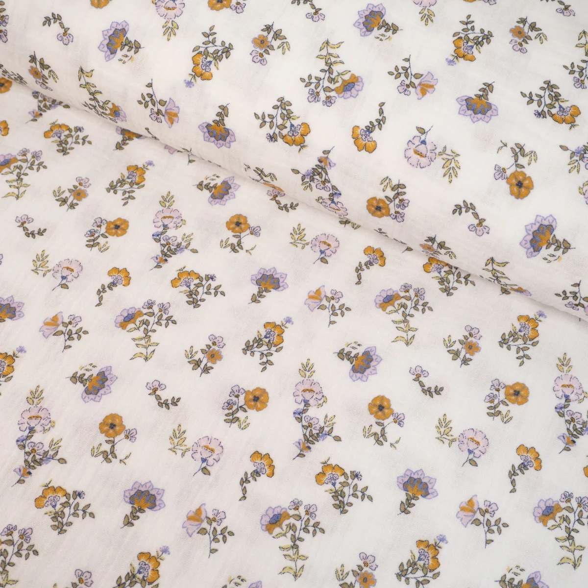 Tissu double gaze - GOTS - Champs de fleurs - Blanc - Image 3