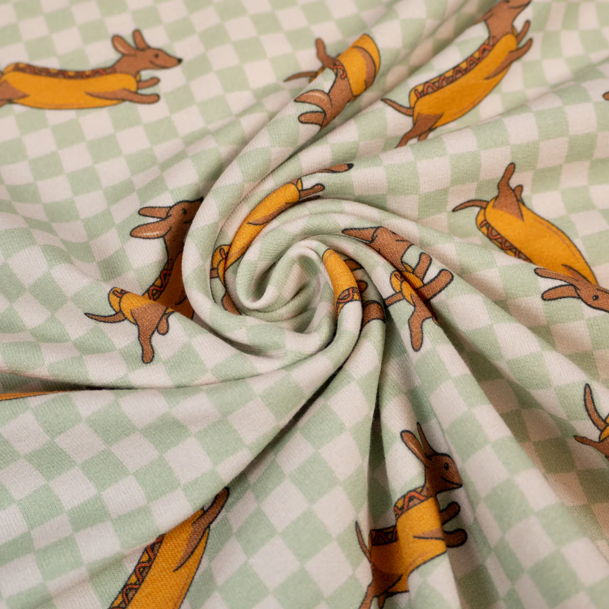 Tissu French terry Bio - Ikatee® - Chien-saucisse - Vert d’eau - Image 8