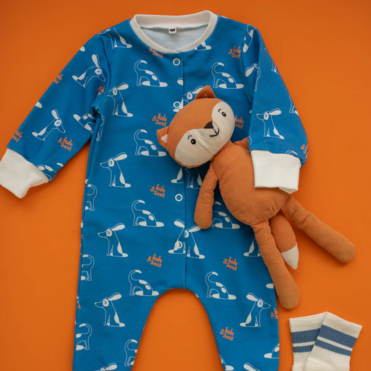 Tissu French terry Bio - Ikatee® - Hide and seek - Bleu vif - Image 2