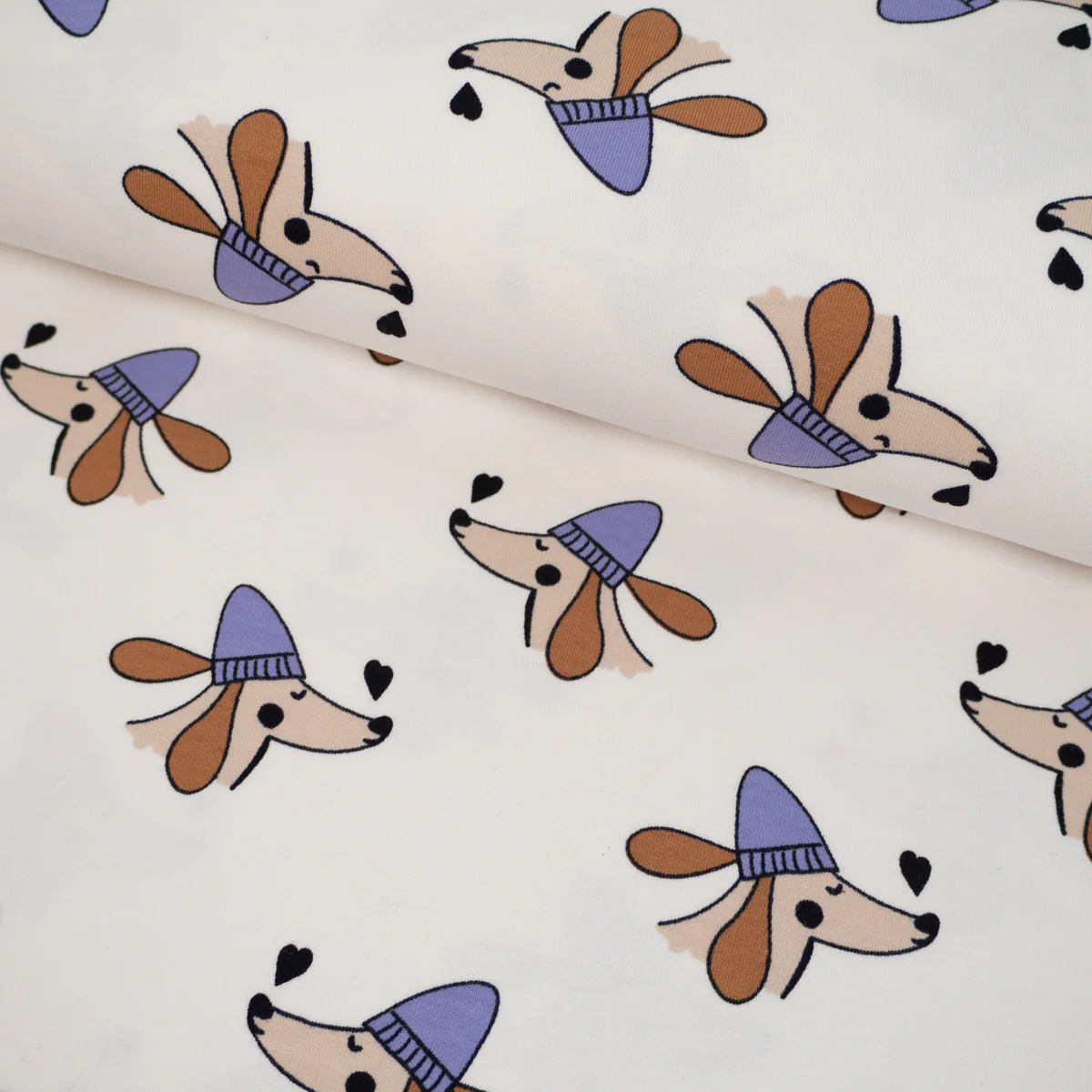 Tissu French terry - Doggy Love - Écru - Image 2