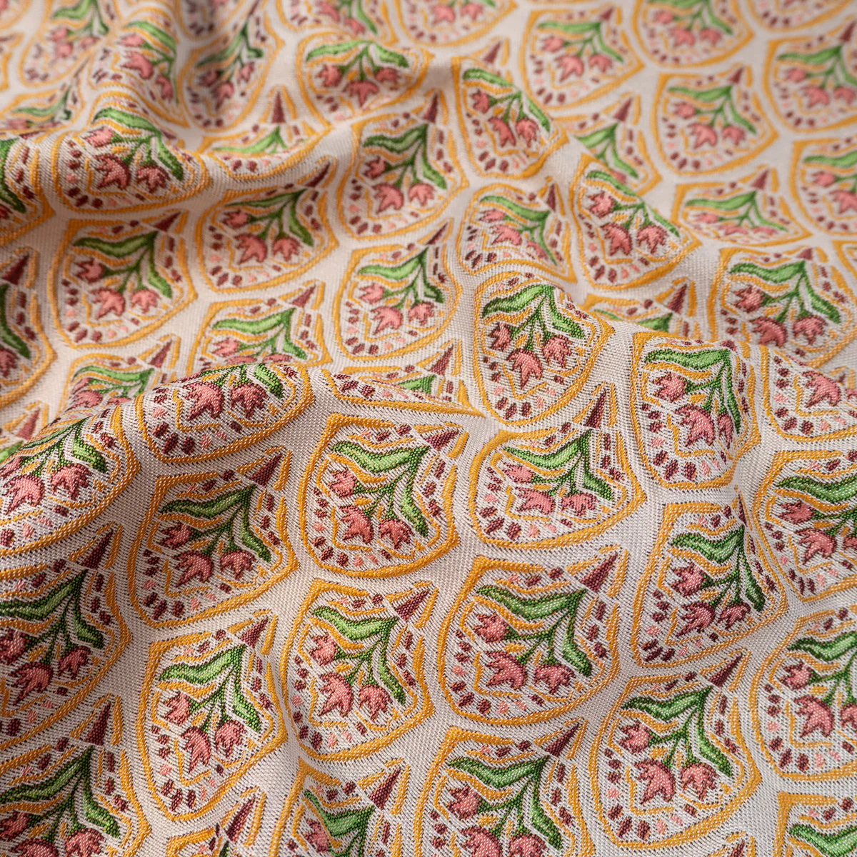 Tissu jacquard - Fleurs d'or - Rose - Image 3