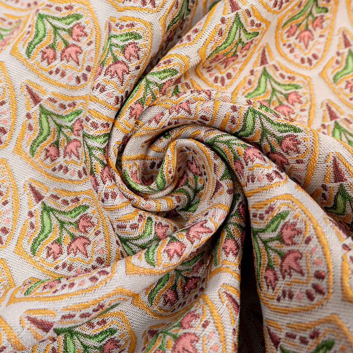 Tissu jacquard - Fleurs d'or - Rose - Image 4