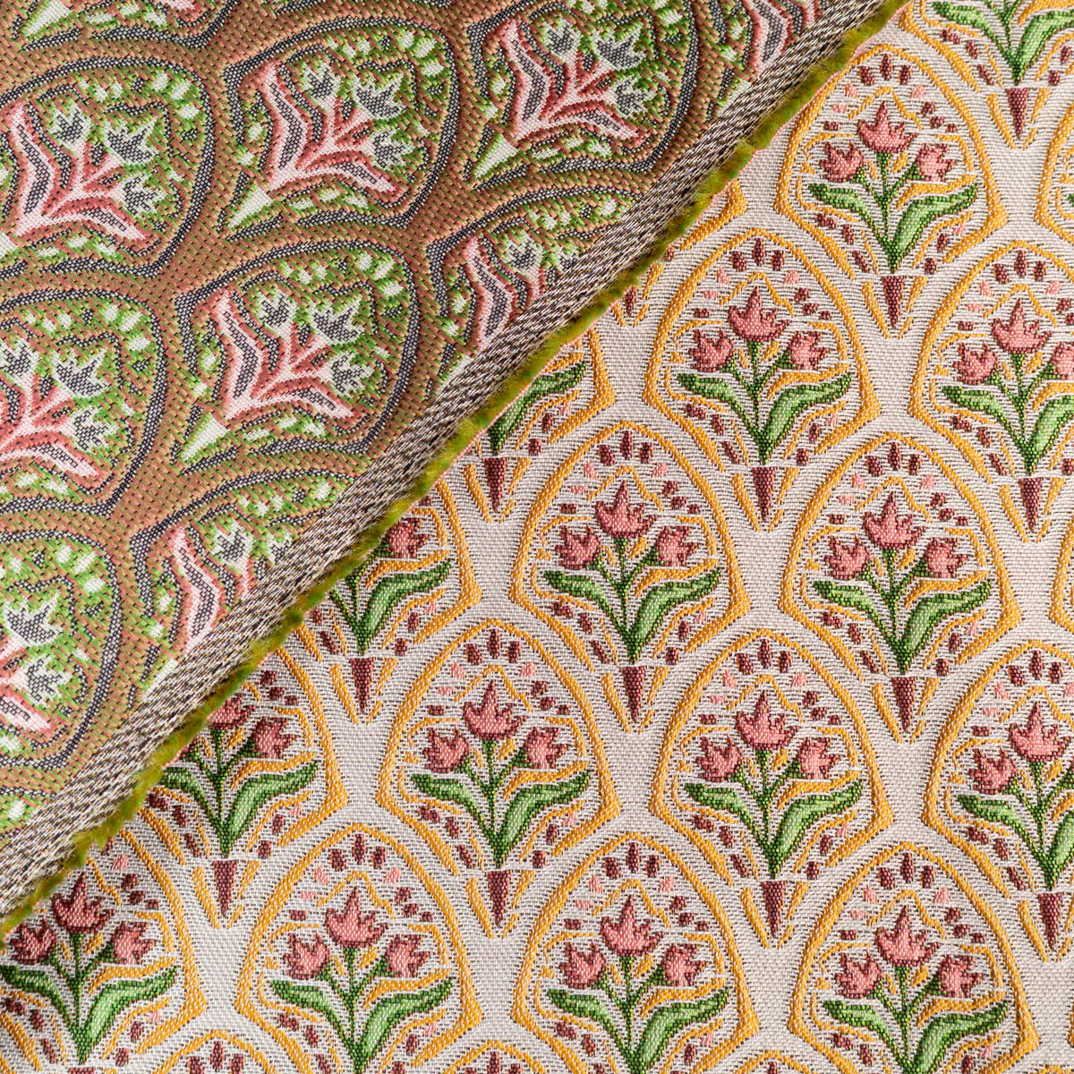 Tissu jacquard - Fleurs d'or - Rose - Image 5