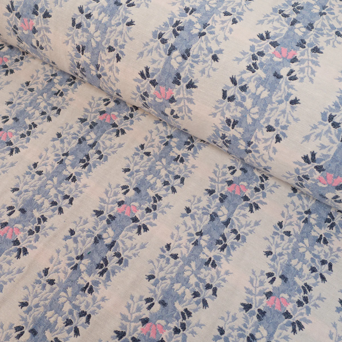Tissu jacquard - Frise botanique - Bleu - Image 2