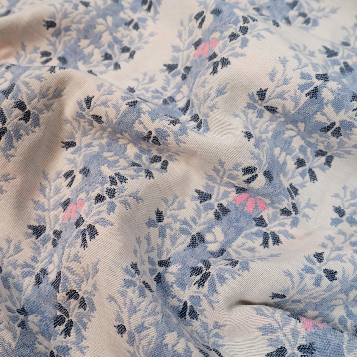 Tissu jacquard - Frise botanique - Bleu - Image 3