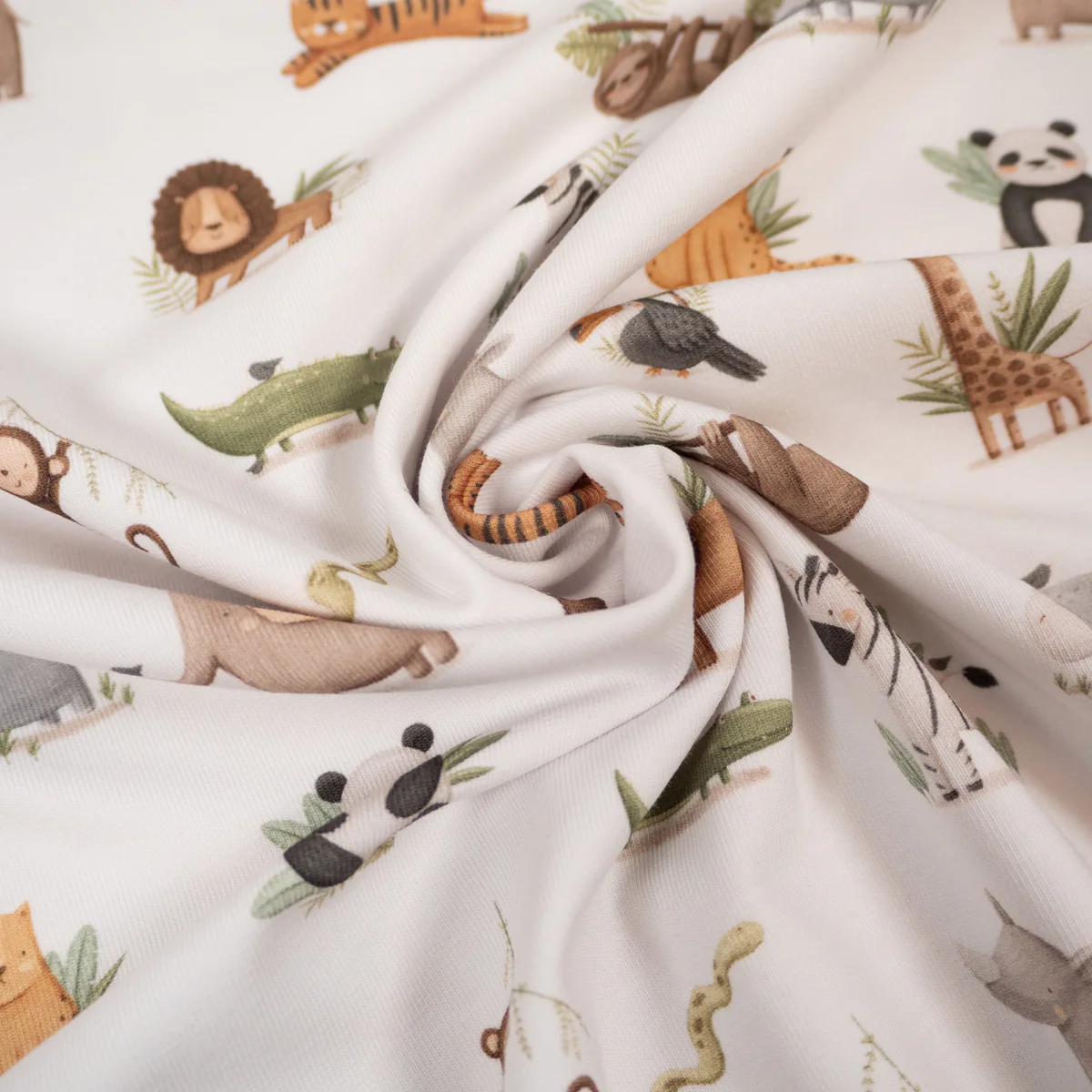 Tissu jersey - Animaux de la savane GOTS- Blanc - Image 3