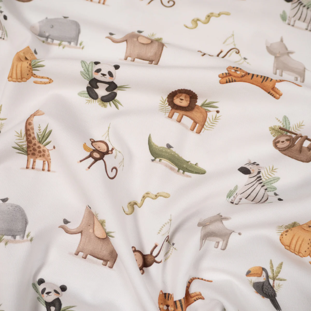 Tissu jersey - Animaux de la savane GOTS- Blanc - Image 4