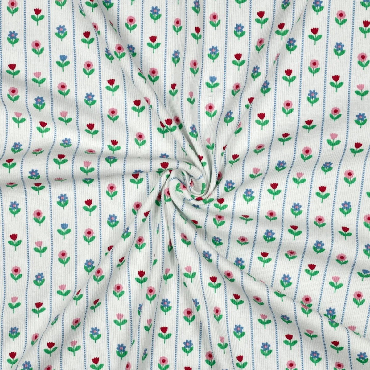Tissu jersey côtelé - Fleurs champêtres - Blanc - Image 3