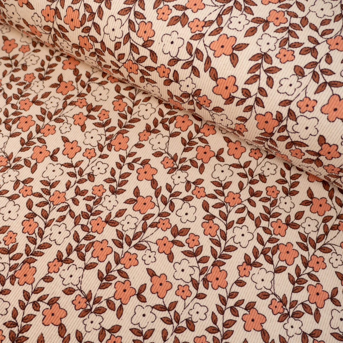 Tissu jersey côtelé - GOTS - Fleurs d'automne - Écru - Image 5
