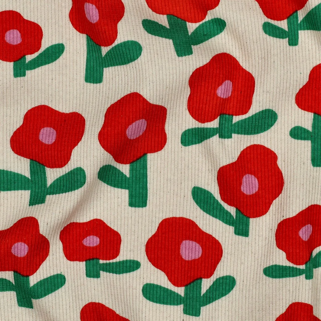 Tissu jersey côtelé - GOTS - Flower pop - Écru