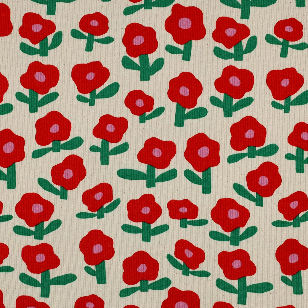 Tissu jersey côtelé - GOTS - Flower pop - Écru - Image 4