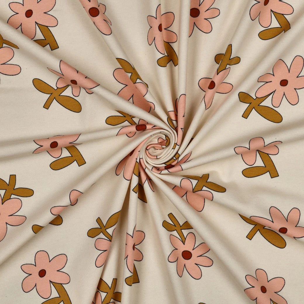 Tissu jersey - GOTS - Retro Bloom - Écru / Rose clair - Image 3