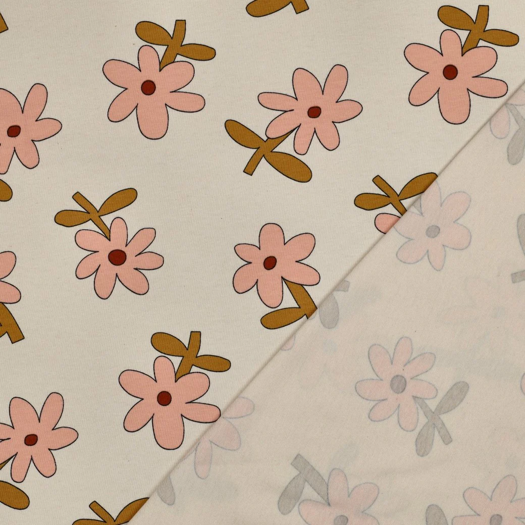 Tissu jersey - GOTS - Retro Bloom - Écru / Rose clair - Image 4