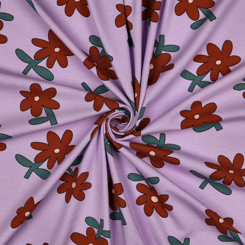 Tissu jersey - GOTS - Retro Bloom - Lavande - Image 2