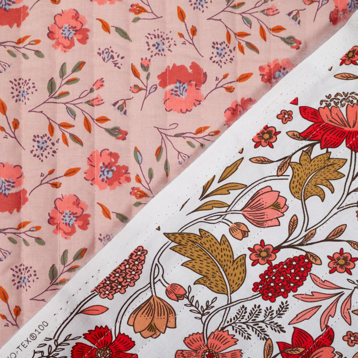 Tissu matelassé réversible - Lizul - Blanc et rose