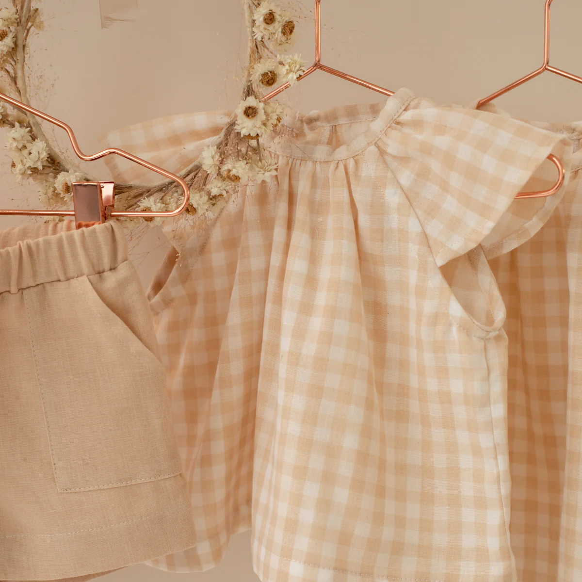 Tissu double gaze GOTS - Vichy - Beige - Image 3