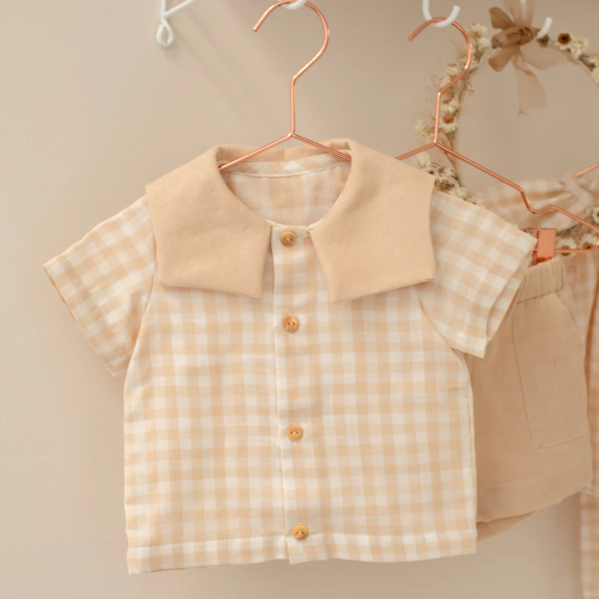 Tissu double gaze GOTS - Vichy - Beige - Image 8