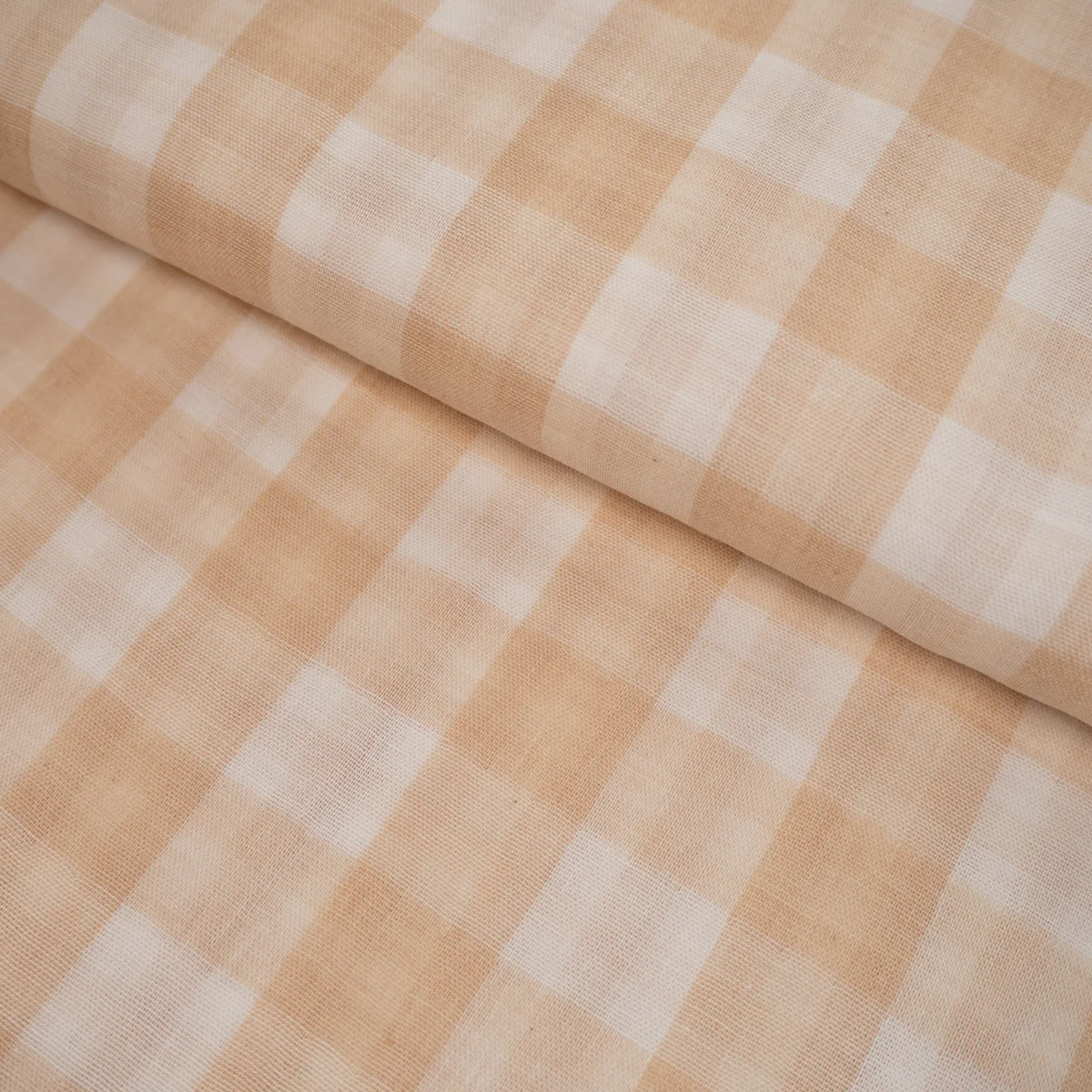 Tissu double gaze GOTS - Vichy - Beige - Image 9