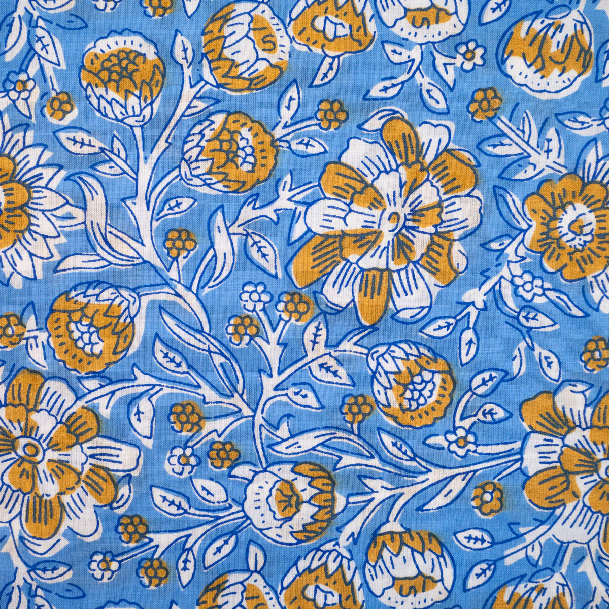 Tissu Popeline - Fleurs indiennes Kali - Bleu - Image 4