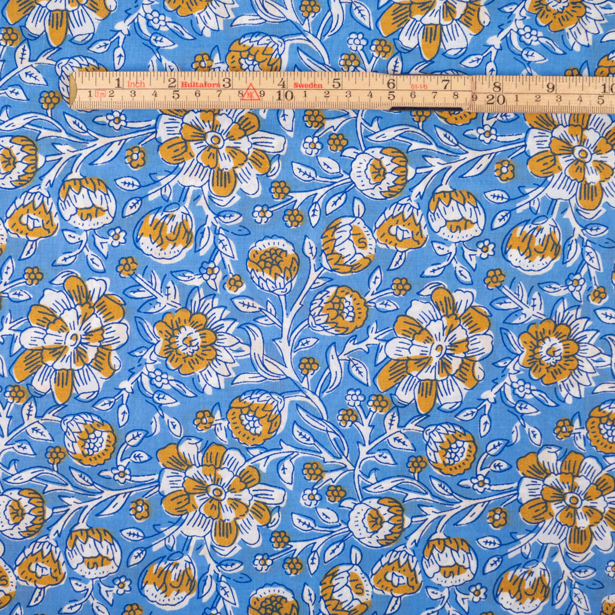 Tissu Popeline - Fleurs indiennes Kali - Bleu - Image 6