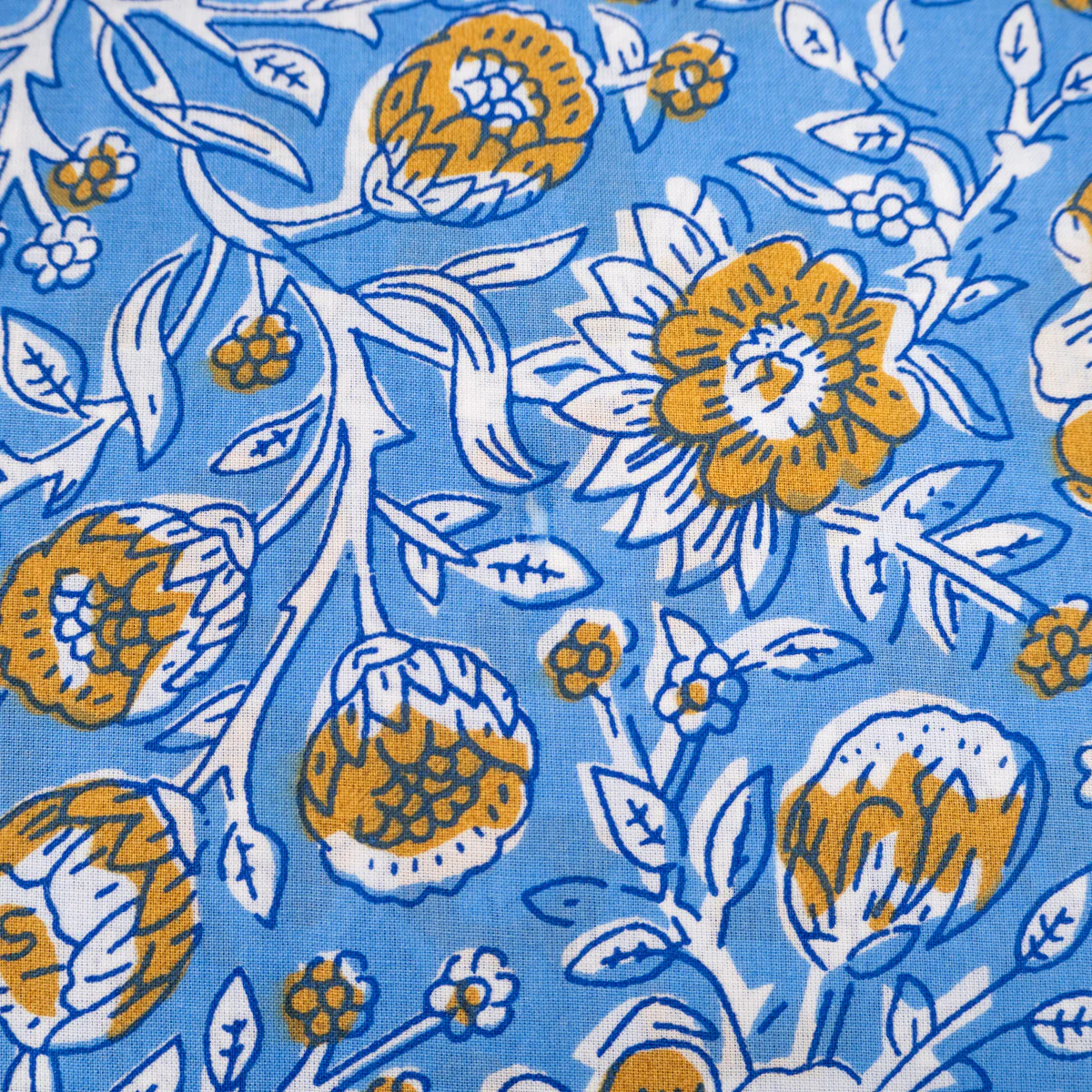 Tissu Popeline - Fleurs indiennes Kali - Bleu - Image 7