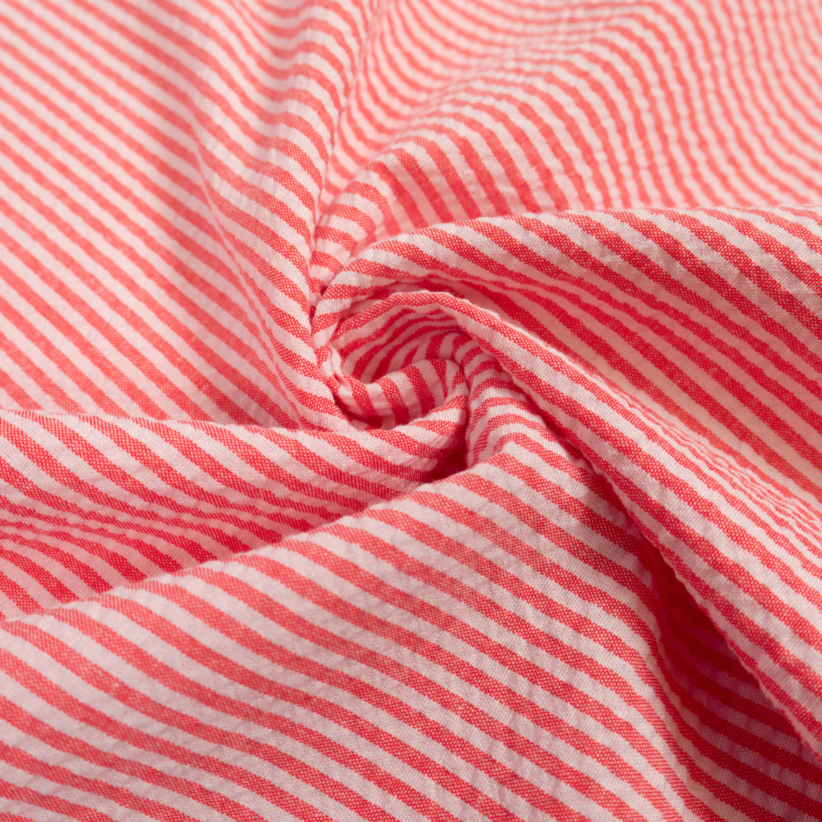 Tissu Seersucker - rayé - Fraise et Blanc - Image 4
