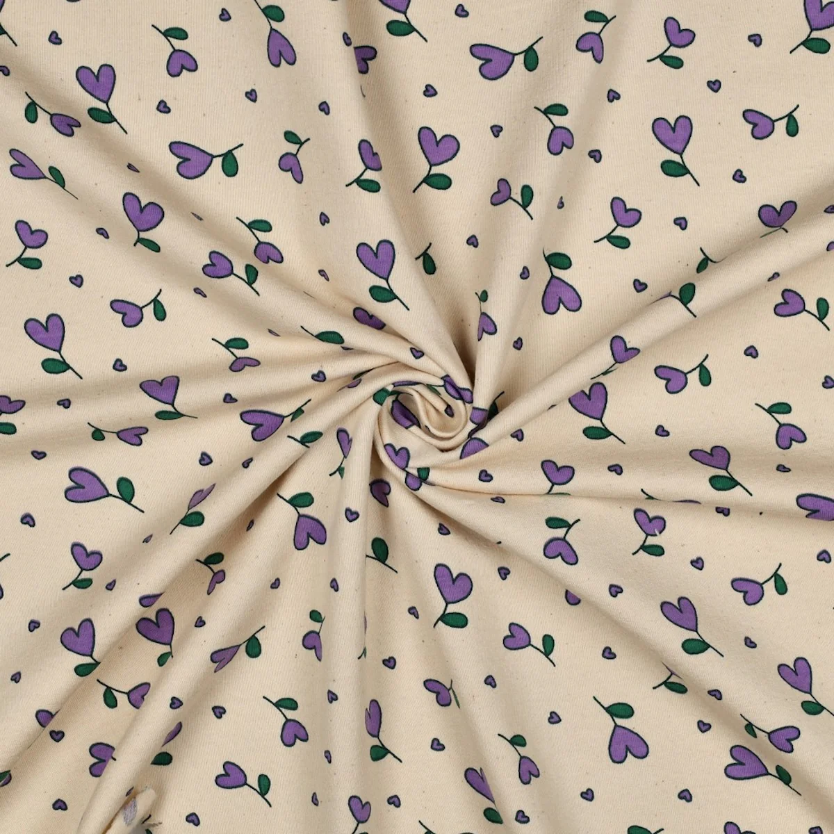 Tissu sweat - Love - Beige et violet - Image 3