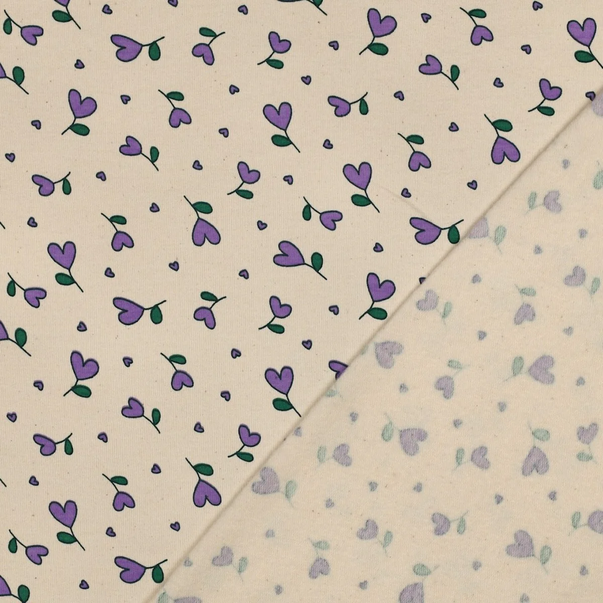 Tissu sweat - Love - Beige et violet - Image 4